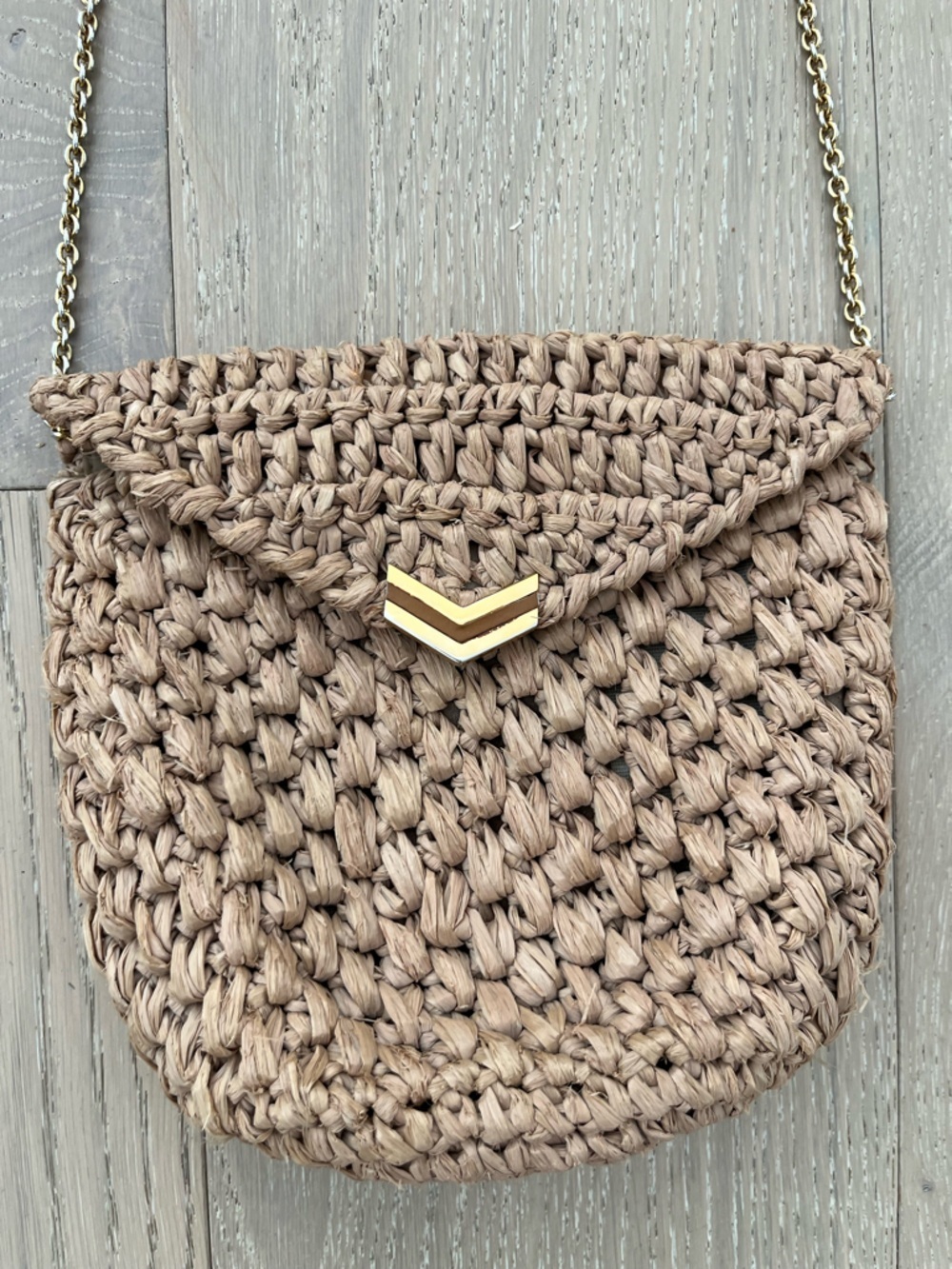 Rodo Vintage Italian Shoulder or Crossbody Raffia Straw Bag w/ Brass Chain